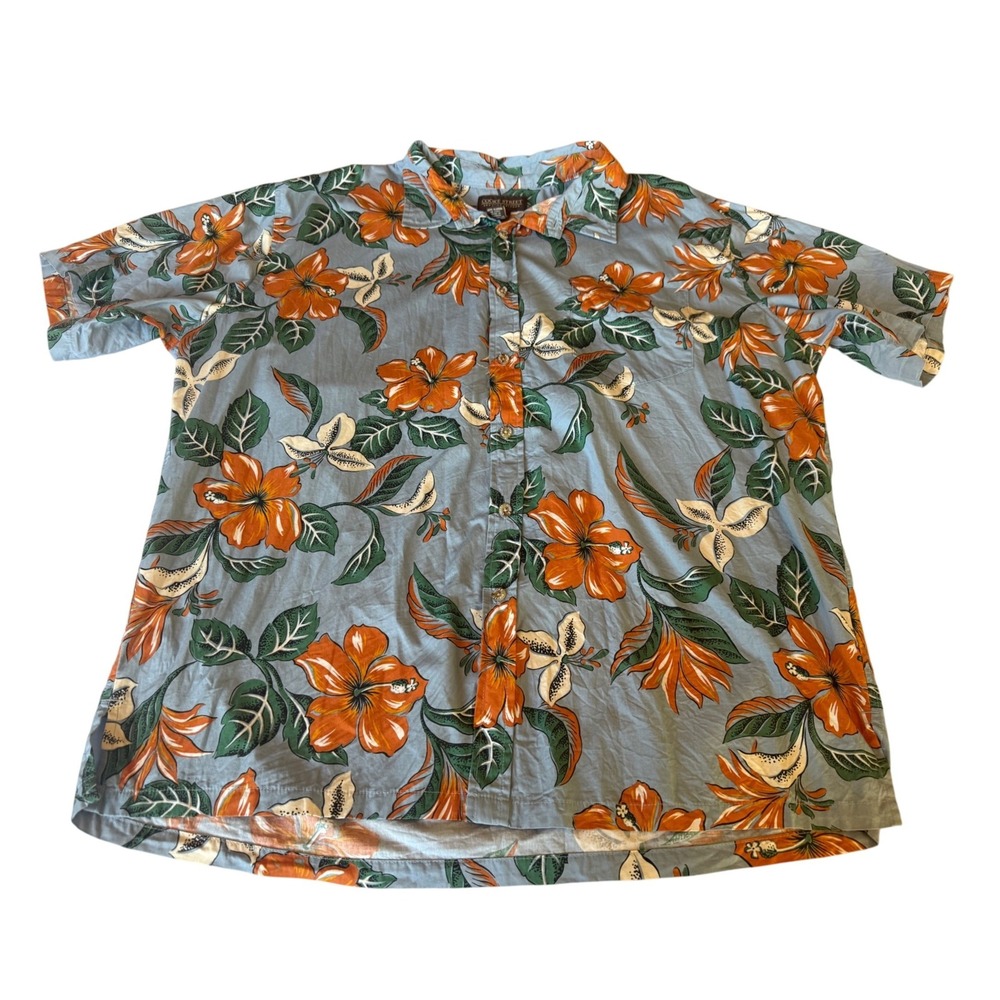 Cooke Street Mens Hawaiian Button Up Shirt 2XL Blue Orange Floral Tropical Boho